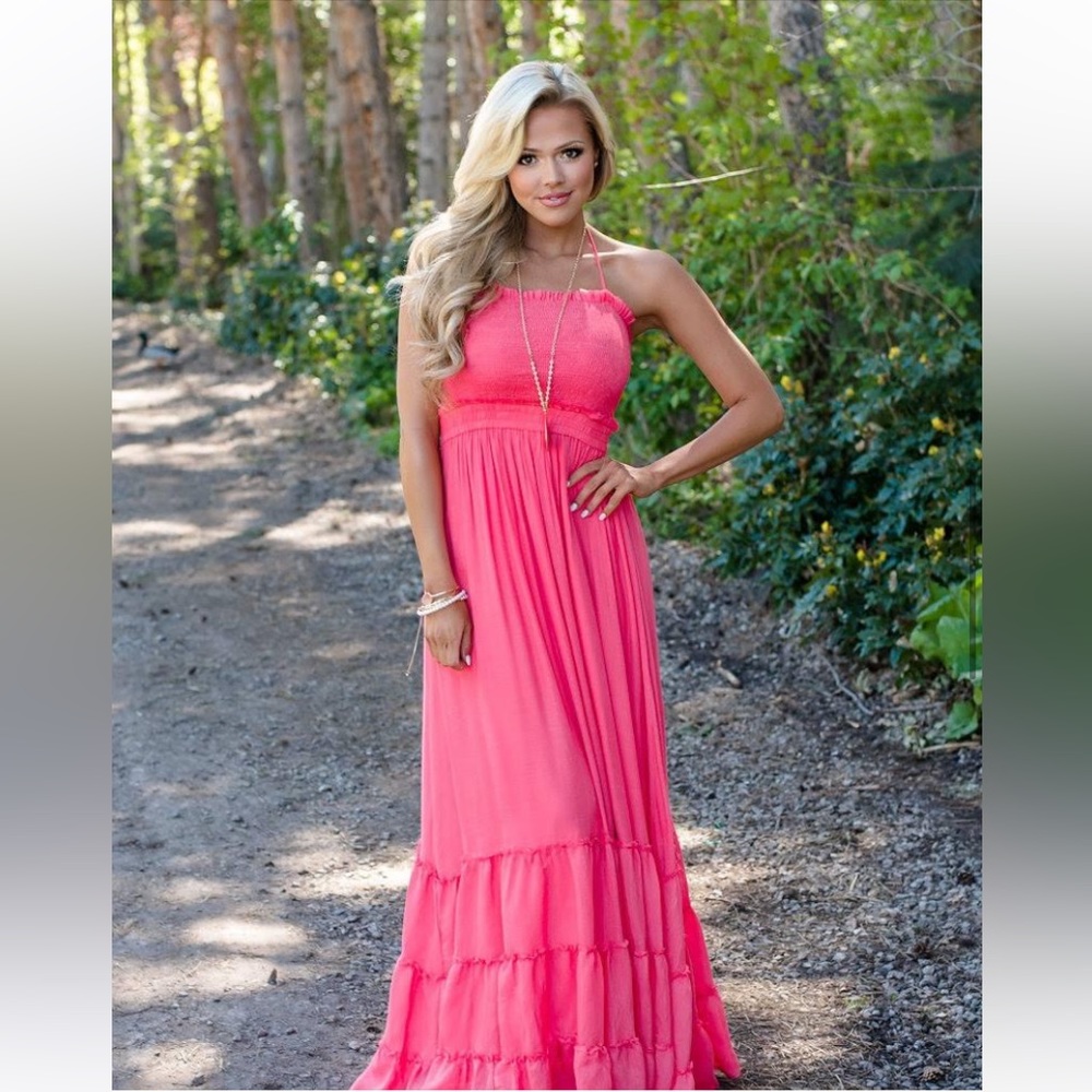 A Little More You Fringed Ruffle Maxi Dress - Coral